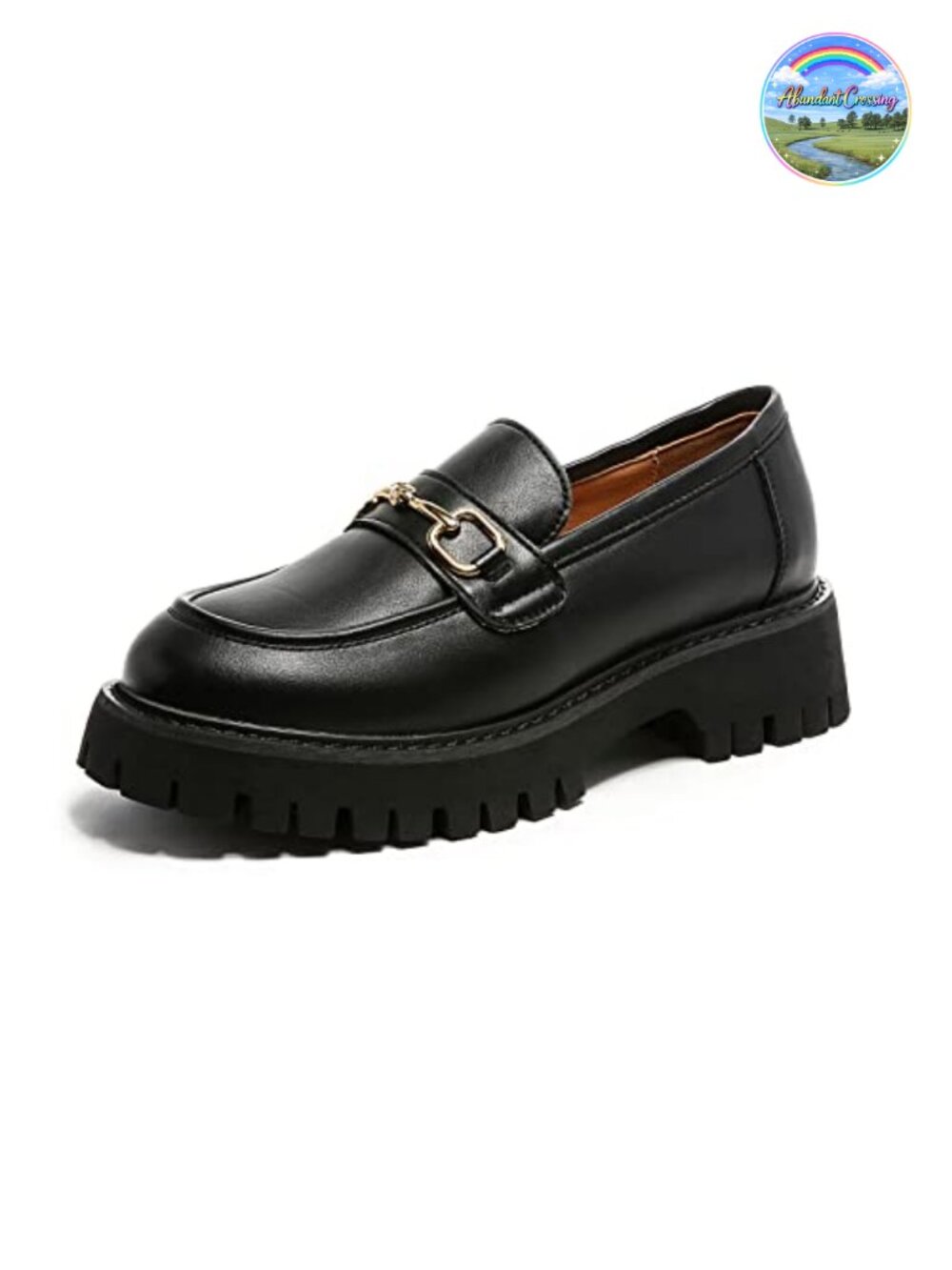 Platform Loafers Women Chunky Heel Lug Sole Round Toe Slip On PU Leather